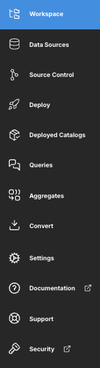 The sidebar, with the Workspace icon highlighted.