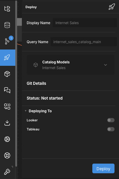 The Deploy panel in Design Center.