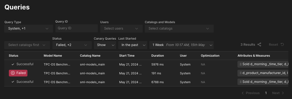 The Queries page.