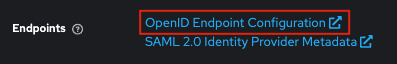 The Endpoints field in the Identity Broker, with the OpenID Endpoint Configuration link highlighted.