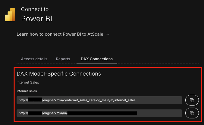 The Connection Portal, with the DAX Model-Specific Connections section highlighted.